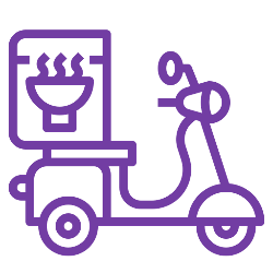 Icon of scooter with food delivery box on it