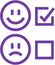 Fahrgastbefragung: Ein zufriedener und ein unzufriedener Smiley, daneben Checkboxen. Der zufriedene Smiley ist ausgewählt.